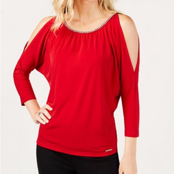 Michael Kors Tops - Michael Kors Cold Shoulder top with  * Gold accent - Medium - red orange